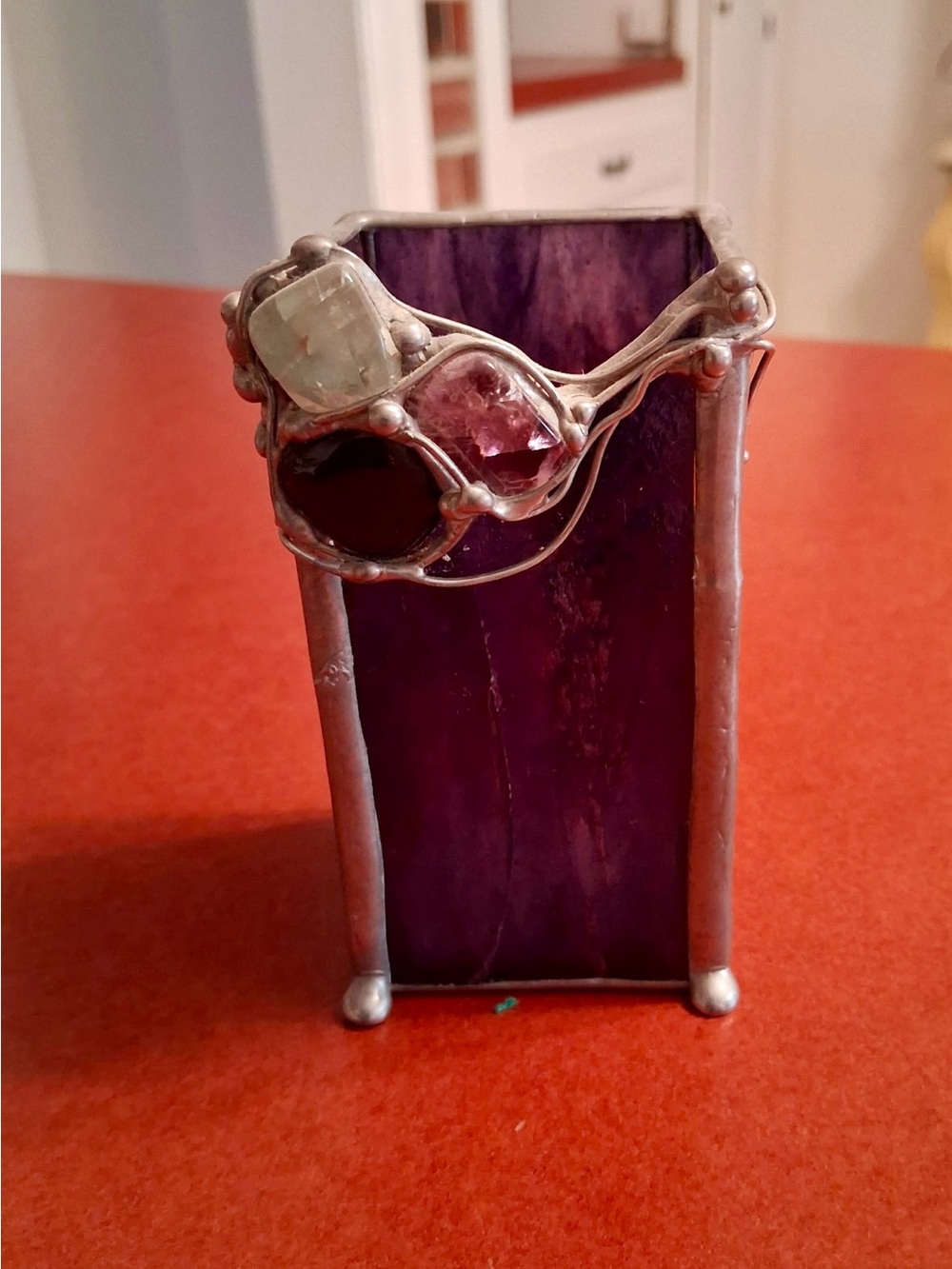 Purple Stained Glass Gemstone Small Vase